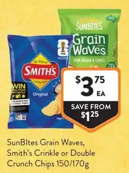 Foodworks SunBites Grain Waves, Smith's Crinkle or Double Crunch Chips offer