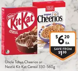 Foodworks Uncle Tobys Cheerios or Nestlé Kit Kat Cereal offer