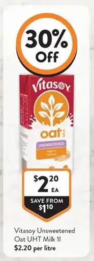 Foodworks Vitasoy Unsweetened Oat UHT Milk offer