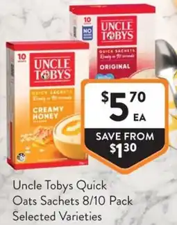 Foodworks Uncle Tobys Quick Oats Sachets offer
