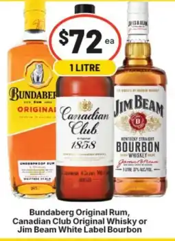 Supa Valu Bundaberg Original Rum, Canadian Club Original Whisky or Jim Beam White Label Bourbon offer