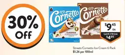 Foodworks Streets Cornetto Ice Cream 6 Pack offer