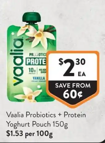 Foodworks Vaalia Probiotics + Protein Yoghurt Pouch offer