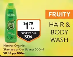 Foodworks Natures Organics Shampoo or Conditioner offer