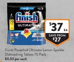 Foodworks Finish Powerball Ultimate Lemon Sparkle Dishwashing Tablets offer