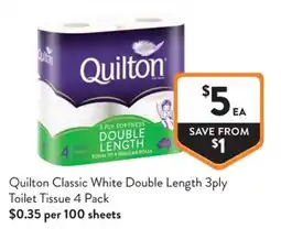 Foodworks Quilton Classic White Double Length 3ply Toilet Tissue offer