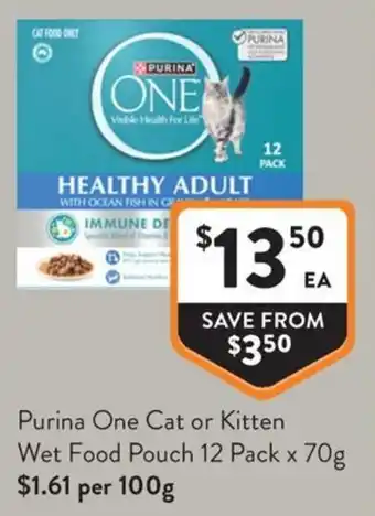 Foodworks Purina One Cat or Kitten Wet Food Pouch offer