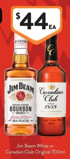 Foodworks Jim Beam White or Canadian Club Original offer