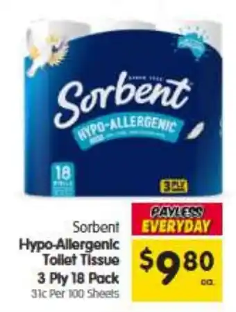 Spar Sorbent Hypo-Allergenic Toilet Tissue offer