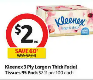Coles Kleenex 3 ply large n thick facial tissues 95 pack offer