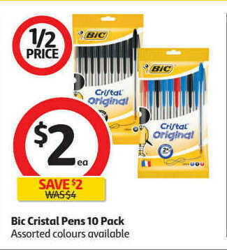 Coles Bic cristal pens 10 pack offer