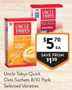 Foodworks Uncle Tobys Quick Oats Sachets offer