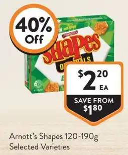 Foodworks Arnott's Shapes Selected Varieties offer