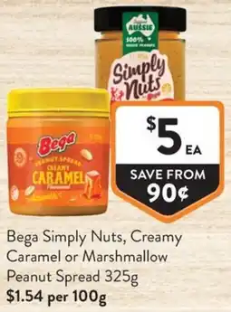 Foodworks Bega Simply Nuts, Creamy Caramel or Marshmallow Peanut Spread offer
