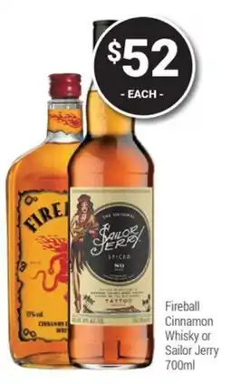 Super Cellars Fireball Cinnamon Whisky or Sailor Jerry offer