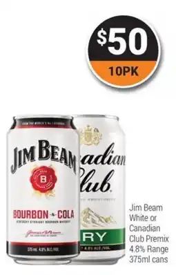 Super Cellars Jim Beam White or Canadian Club Premix offer