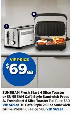 Spotlight Sunbeam Fresh Start 4 Slice Toaster or Sunbeam Cafe Style Sandwich Press offer