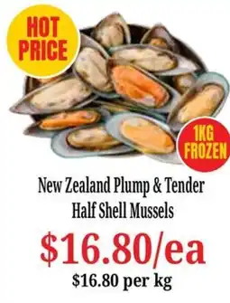 Farmer Jack's New Zealand Plump & Tender Half Shell Mussels offer