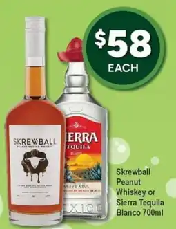 Bottler Skrewball Peanut Whiskey or Sierra Tequila Blanco offer