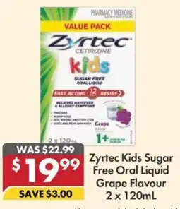 Pharmacy4Less Zyrtec Kids Sugar Free Oral Liquid Grape Flavour offer