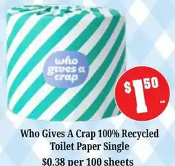 Farmer Jack's Who Gives A Crap 100% Recycled Toilet Paper Single offer