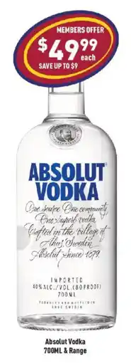 Liquor Legends Absolut Vodka & Range offer