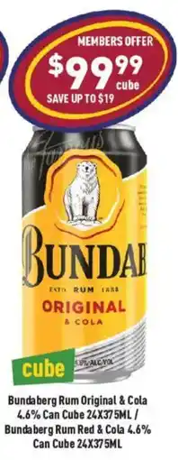 Liquor Legends Bundaberg Rum Original & Cola 4.6% Can Cube/ Bundaberg Rum Red & Cola 4.6% Can Cube offer