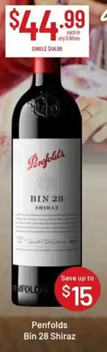 Chambers Cellars Penfolds Bin 28 Shiraz offer