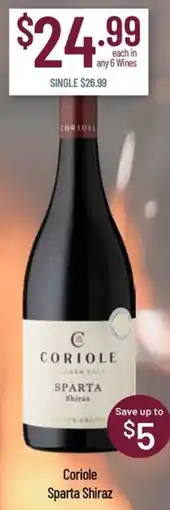 Chambers Cellars Cori ole Sparta Shiraz offer