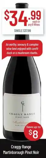 Chambers Cellars Craggy Range Martinborough Pinot Noir offer