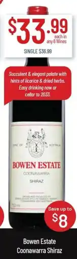 Chambers Cellars Bowen Estate Coonawarra Shiraz offer