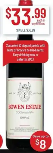 Chambers Cellars Bowen Estate Shiraz offer