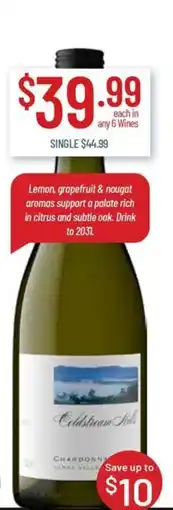 Chambers Cellars Coldstream Hills Chardonnay offer