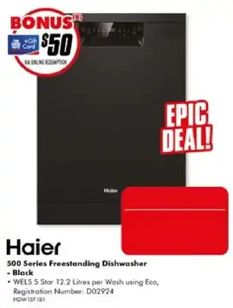 The Good Guys Haier 500 Series Freestanding Dishwasher - Black offer