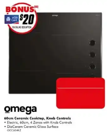 The Good Guys Omega 60cm Ceramic Cooktop, Knob Controls offer