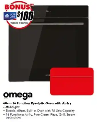 The Good Guys Omega 60cm 16 Function Pyrolytic Oven with Airfry Midnight offer