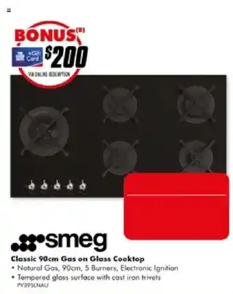 The Good Guys smeg Classic 90cm Gas on Glass Cooktop offer
