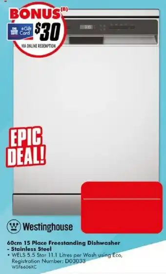 The Good Guys Westinghouse 60cm 15 Place Freestanding Dishwasher offer