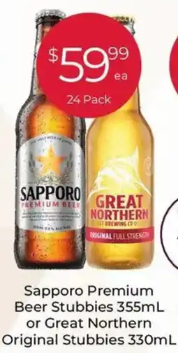 IGA Liquor Sapporo Premium Beer Stubbies or Great Northern Original Stubbies offer