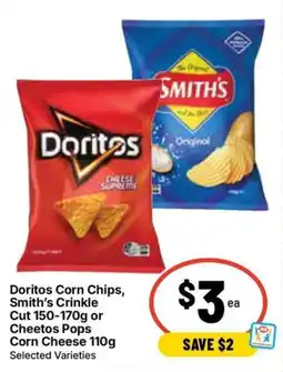 Ritchies Doritos Corn Chips, Smith's Crinkle Cut or Cheetos Pops Corn Cheese offer