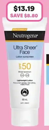 Priceline Ultra Sheer Face Lotion Sunscreen SPF50 offer