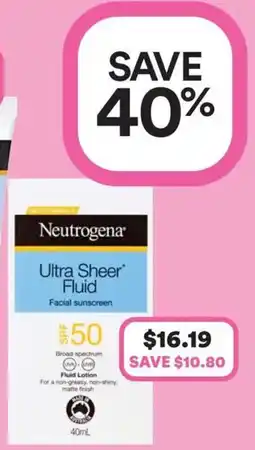 Priceline Ultra Sheer Fluid Facial Sunscreen SPF50 offer
