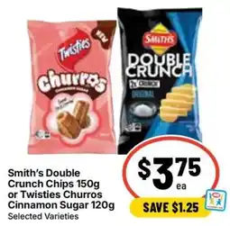 Ritchies Smith's Double Crunch Chips or Twisties Churros Cinnamon Sugar offer