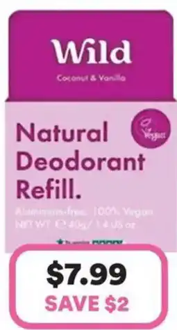 Priceline Wild natural deodorant refill coconut & vanilla offer