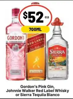 Ritchies Gordon's Pink Gin, Johnnie Walker Red Label Whisky or Sierra Tequila Blanco offer