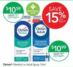 Terry White Otrivin Menthol or Adult Spray offer
