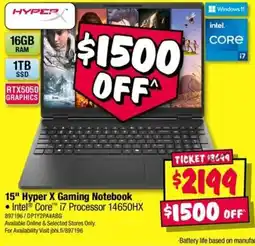 JB Hi-Fi 15" Hyper X Gaming Notebook offer