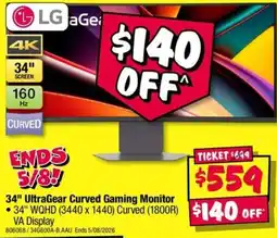 JB Hi-Fi LG UltraGear Curved Gaming Monitor offer