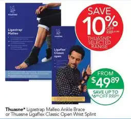 Terry White Thuasne Ligatrap Malleo Ankle Brace or Thuasne Ligaflex Classic Open Wrist Splint offer
