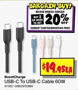 JB Hi-Fi Belkin BoostCharge USB-C To USB-C Cable 60W offer